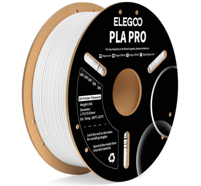 Філамент ELEGOO PLA Pro White 1.75mm , екологічна паперова котушка, 1kg (50.203.0189)