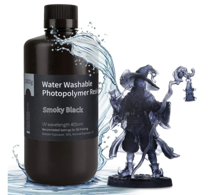 Фотополімерна смола для 3D принтера ELEGOO Water Washable Resin 1000G Smoky Black