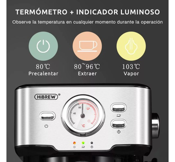 Кавоварка HiBREW H5 1050 Вт, напівавтоматична кавоварка для капучино еспресо 20 бар