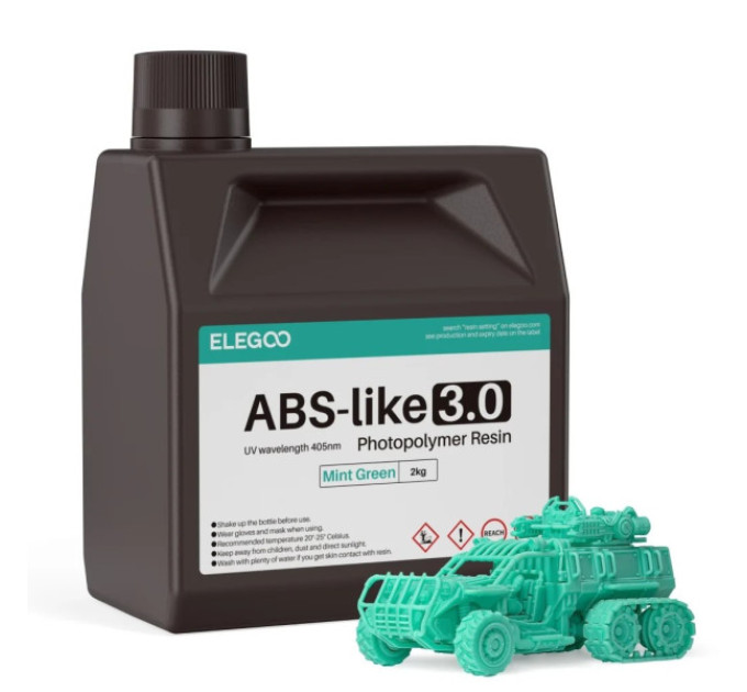 Фотополімерна смола для 3D принтера ELEGOO ABS-Like 3.0 resin 2000G Mint Green