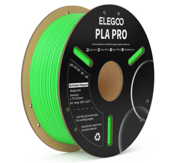 Філамент ELEGOO PLA Pro Neon Green 1.75mm , екологічна паперова котушка, 1kg (50.203.0790)