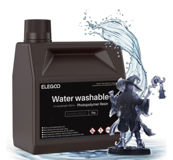 Фотополімерна смола для 3D принтера ELEGOO Water Washable Resin 2000G Smoky Black