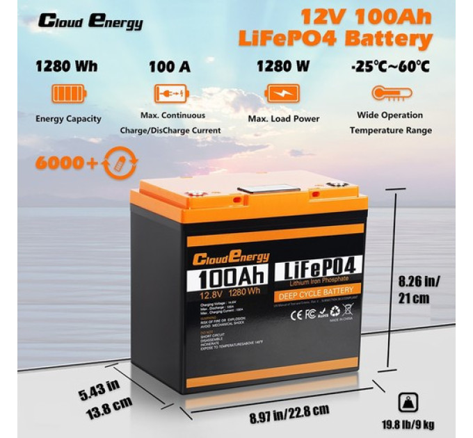 Акумуляторна батарея Cloudenergy 12V 100Ah LiFePO4