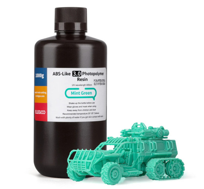 Фотополімерна смола для 3D принтера ELEGOO ABS-Like 3.0 resin 1000G Mint Green