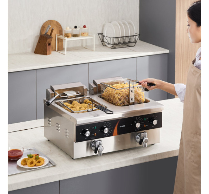 Комерційна електрична фритюрниця VEVOR ЕF-6В-2 резервуар 2x9Qt/8,5 л