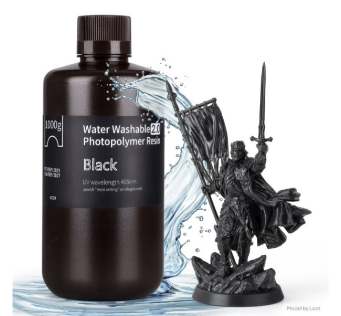 Фотополімерна смола для 3D принтера ELEGOO Water Washable Resin V2.0 1000G Black