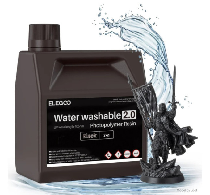 Фотополімерна смола для 3D принтера ELEGOO Water Washable Resin V2.0 2000G Black