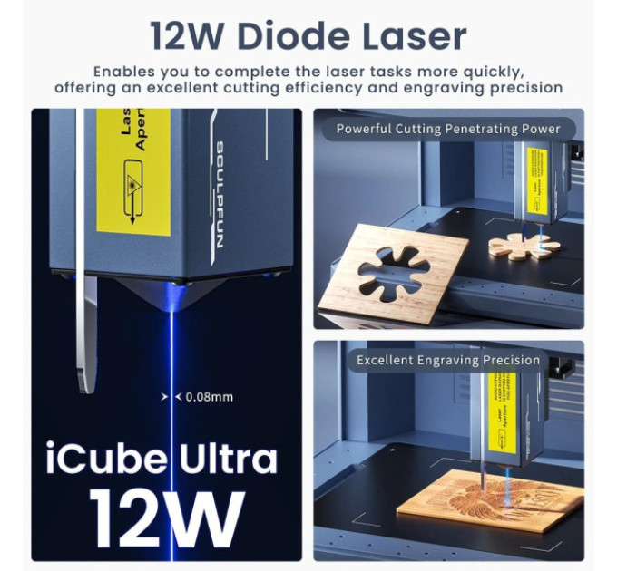 Лазерний гравірувальний верстат SCULPFUN iCube Ultra Dual 12 Вт + 1,2 Вт