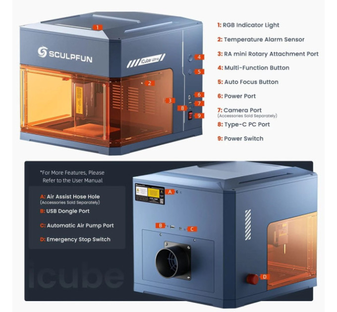Лазерний гравірувальний верстат SCULPFUN iCube Ultra Dual 12 Вт + 1,2 Вт