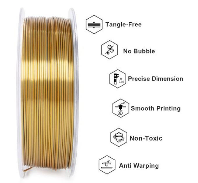 PLA-філамент Geeetech Dual Color Silk 1 кг - золотий та срібний