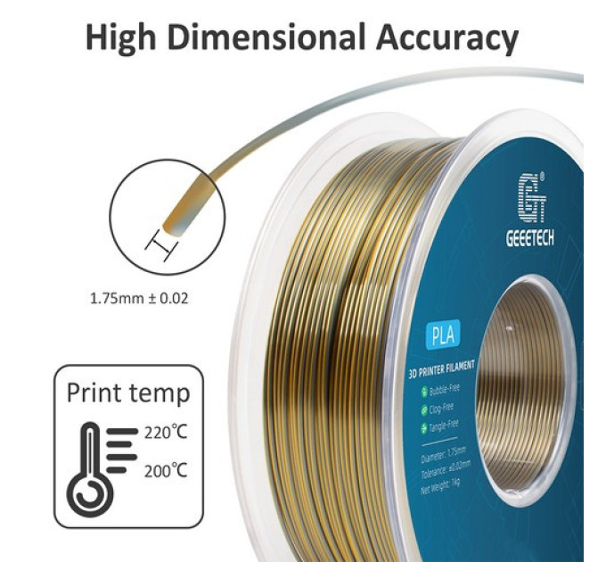 PLA-філамент Geeetech Dual Color Silk 1 кг - золотий та срібний
