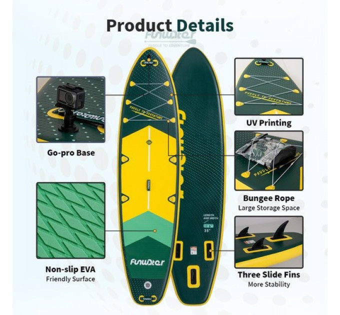 Дошка для веслування стоячи FunWater SUPFW43A 350*90*15 см жовто-зелена
