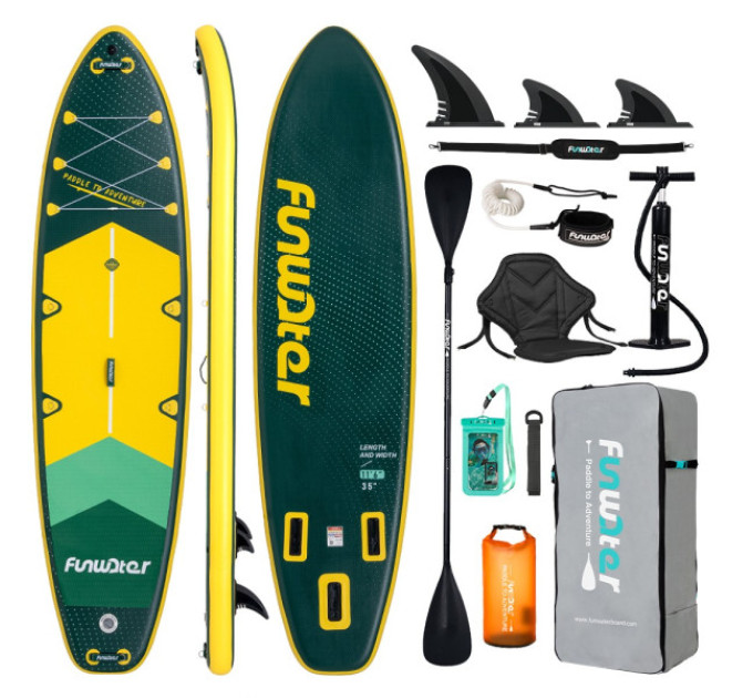 Дошка для веслування стоячи FunWater SUPFW43A 350*90*15 см жовто-зелена