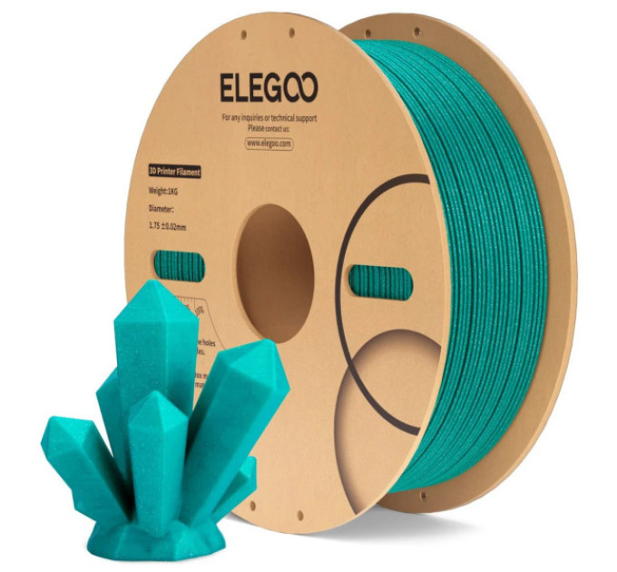 Філамент ELEGOO PLA Sparkle Turquoise 1.75mm, екологічна паперова котушка, 1kg (50.203.0538)