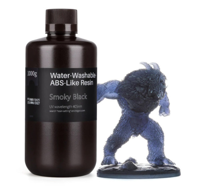 Фотополімерна смола для 3D принтера ELEGOO Water Washable ABS-Like Resin 1000G Smoky Black