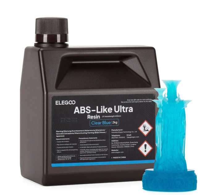 Фотополімерна смола для 3D принтера ELEGOO ABS-Like Ultra Resin 2000G Clear Blue