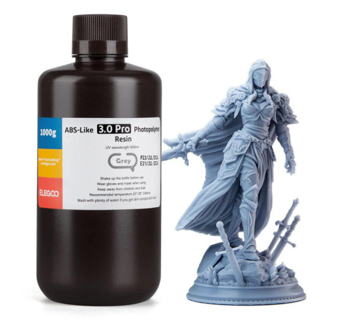 Фотополімерна смола для 3D принтера ELEGOO ABS-Like 3.0 pro resin 1000G Grey
