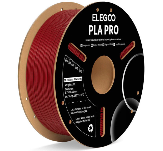 Філамент ELEGOO PLA Pro Burgundy Red 1.75mm , екологічна паперова котушка, 1kg (50.203.0190)