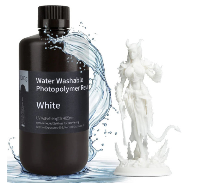 Фотополімерна смола для 3D принтера ELEGOO Water Washable Resin 1000G White