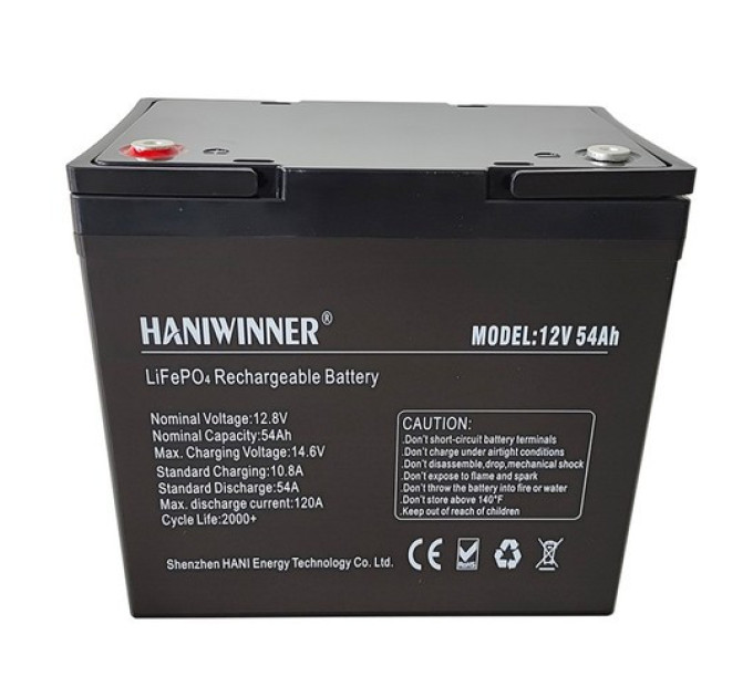 Літієва акумуляторна батарея HANIWINNER HD009-07 12,8 В 54 Ач LiFePO4
