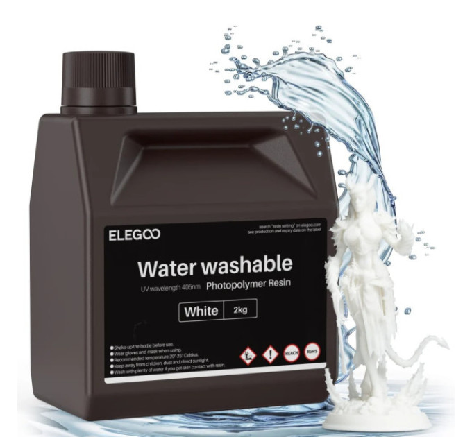Фотополімерна смола для 3D принтера ELEGOO Water Washable Resin 2000G White