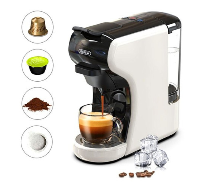Кавоварка HiBREW H1A 4 в 1 Expresso, сумісна з меленою кавою DG у капсулах - біла