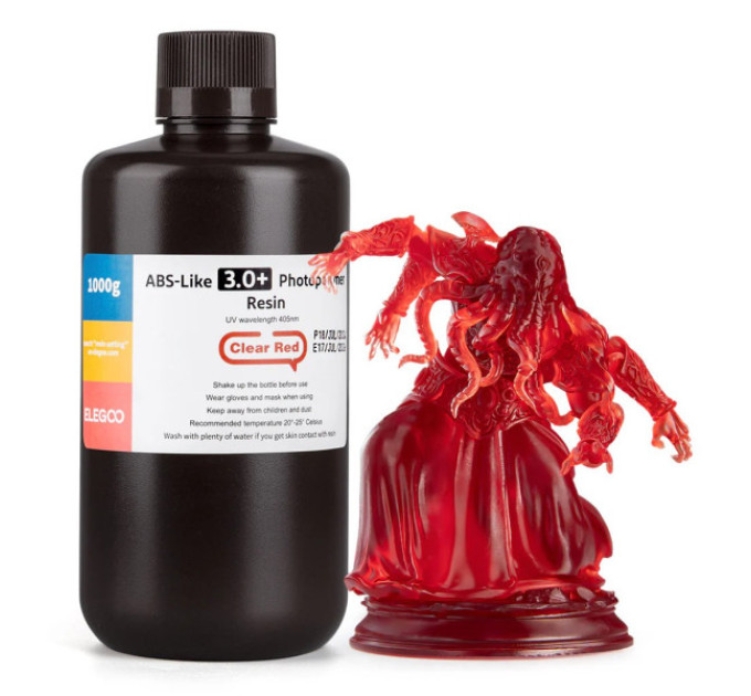 Фотополімерна смола для 3D принтера ELEGOO ABS-Like Resin V3.0+ 1000G Clear Red