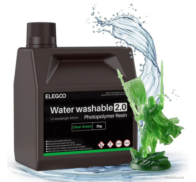 Фотополімерна смола для 3D принтера ELEGOO Water Washable Resin V2.0 2000G Clear Green