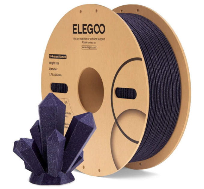 Філамент ELEGOO PLA Sparkle Purplish Grey 1.75mm, екологічна паперова котушка, 1kg (50.203.0539)