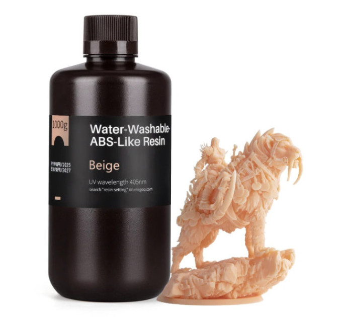 Фотополімерна смола для 3D принтера ELEGOO Water Washable ABS-Like Resin 1000G Beige