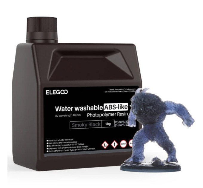 Фотополімерна смола для 3D принтера ELEGOO Water Washable ABS-Like Resin 2000G Smoky Black