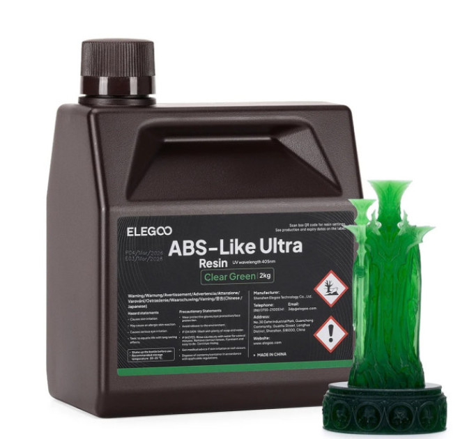 Фотополімерна смола для 3D принтера ELEGOO ABS-Like Ultra Resin 2000G Clear Green
