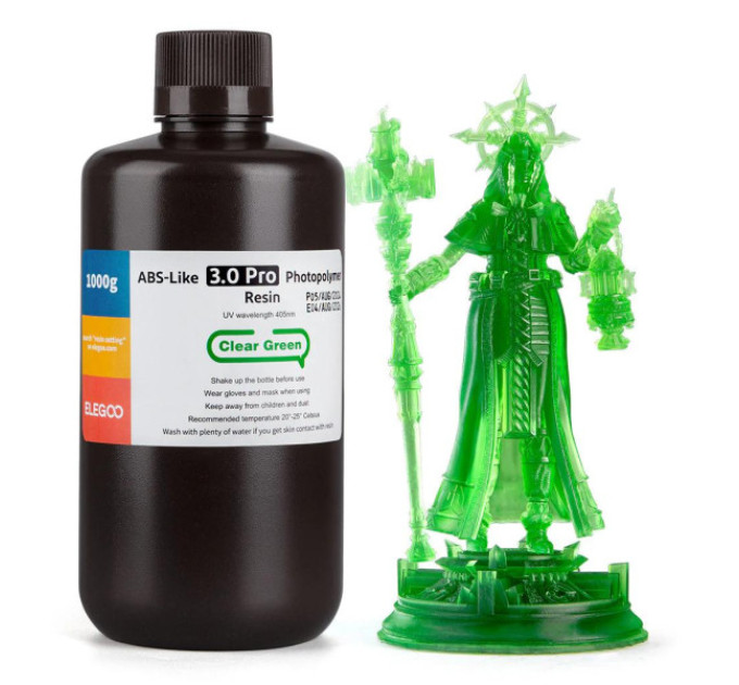 Фотополімерна смола для 3D принтера ELEGOO ABS-Like 3.0 pro resin 1000G Clear Green