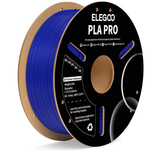 Філамент ELEGOO PLA Pro Blue 1.75mm , екологічна паперова котушка, 1kg (50.203.0191)