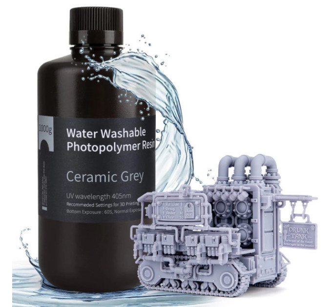 Фотополімерна смола для 3D принтера ELEGOO Water Washable Resin 1000G Ceramic Grey