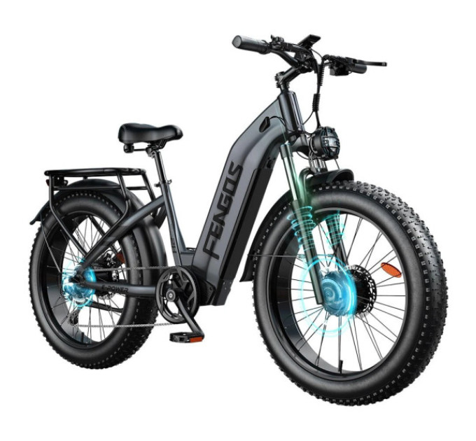 Електричний велосипед FENGQS H2 Pro, двигун 2*1000 Вт, акумулятор 52 В 20 Аг - сірий