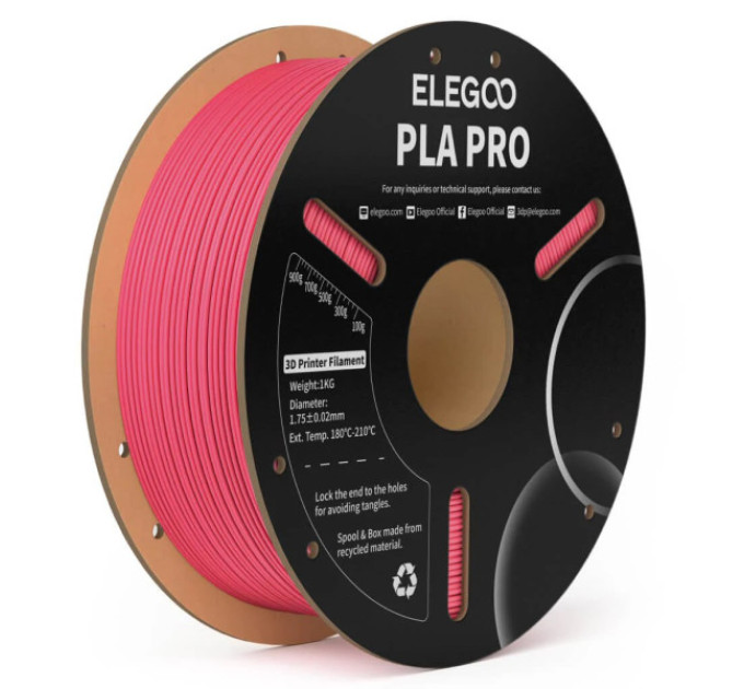 Філамент ELEGOO PLA Pro Hot Pink 1.75mm , екологічна паперова котушка, 1kg (50.203.0791)