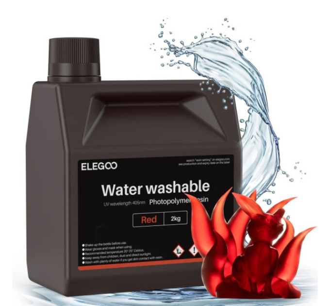 Фотополімерна смола для 3D принтера ELEGOO Water Washable Resin 2000G Red