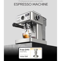 Напівавтоматична еспресо-машина HiBREW H10A, 20 бар, для холодної/гарячої кави - срібляста