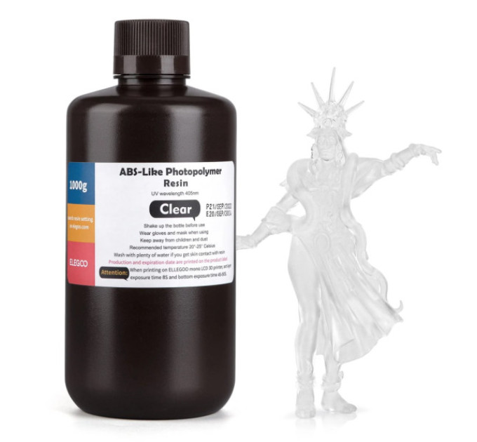 Фотополімерна смола для 3D принтера ELEGOO ABS-Like resin 1000G Clear