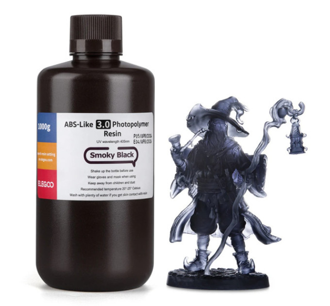 Фотополімерна смола для 3D принтера ELEGOO ABS-Like 3.0 resin 1000G Smoky Black