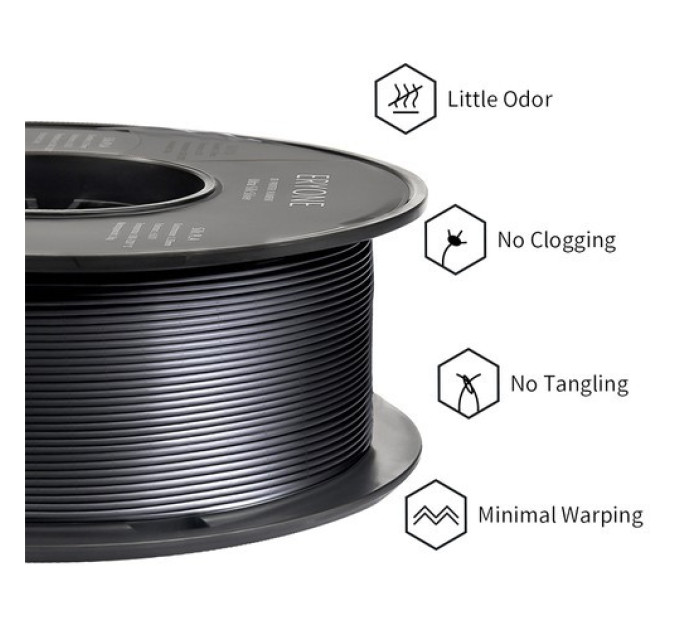 Філамент ERYONE Ultra Silk PLA для 3D-принтера 1,75 мм, допуск 0,03 мм, 1 кг- чорний