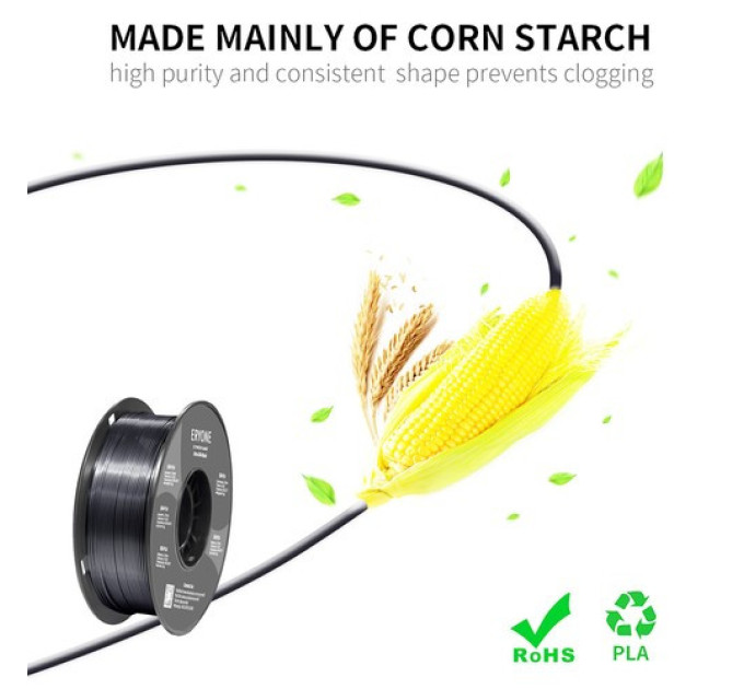 Філамент ERYONE Ultra Silk PLA для 3D-принтера 1,75 мм, допуск 0,03 мм, 1 кг- чорний