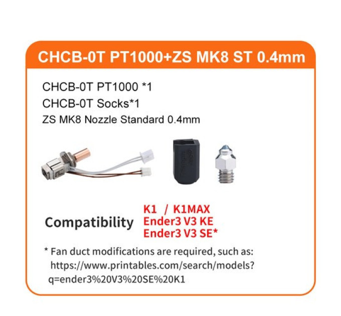 Hotend Kit Trianglelab PT1000 CHCB-OT з насадкою ZS MK8 ST 0,4 мм