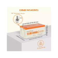 SUNHOOPOWER 12V 300Ah LiFePO4 батарея, 3840Wh енергії, вбудований 200A BMS, макс. 2560W потужність