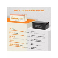 SUNHOOPOWER 12V 300Ah LiFePO4 батарея, 3840Wh енергії, вбудований 200A BMS, макс. 2560W потужність
