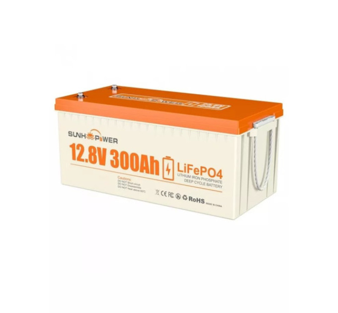 SUNHOOPOWER 12V 300Ah LiFePO4 батарея, 3840Wh енергії, вбудований 200A BMS, макс. 2560W потужність