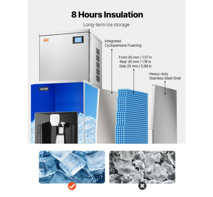 Льодогенератор Vevor 200 кг/24 год з бункером для зберігання 81.6 кг