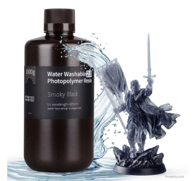 Фотополімерна смола для 3D принтера ELEGOO Water Washable Resin V2.0 1000G Smoky Black