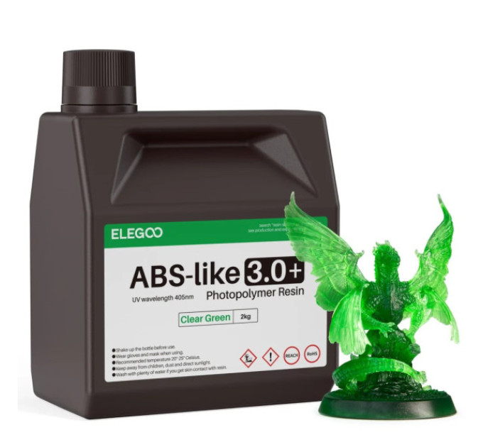 Фотополімерна смола для 3D принтера ELEGOO ABS-Like Resin V3.0+ 2000G Clear Green
